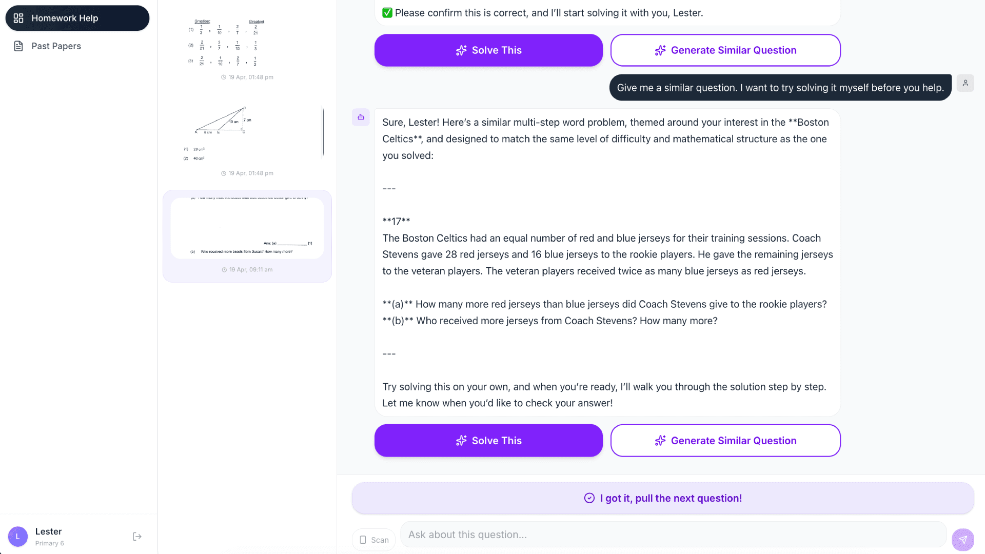 AI-generated practice questions personalised to a student's favourite topics